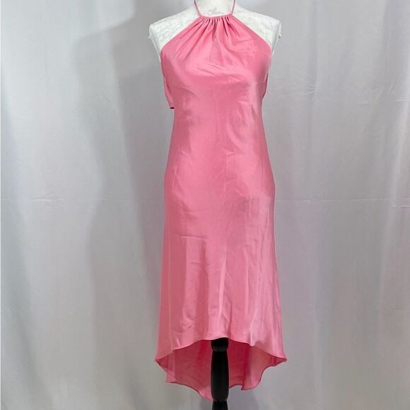 Alice + Olivia Rayni Satin Halterneck High Low Midi-Dress size 0 - Picture 3 of 11